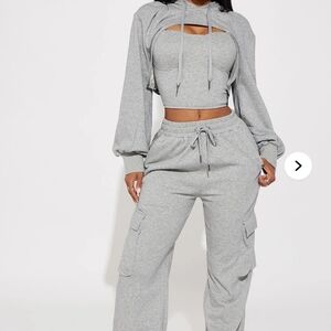 Fashion Nova Gray Three-Piece Jogger Set